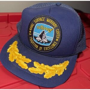 Vintage Naval Surface Warfare‎ Center NSWC Trucker Hat Made in Taiwan Rope Brim